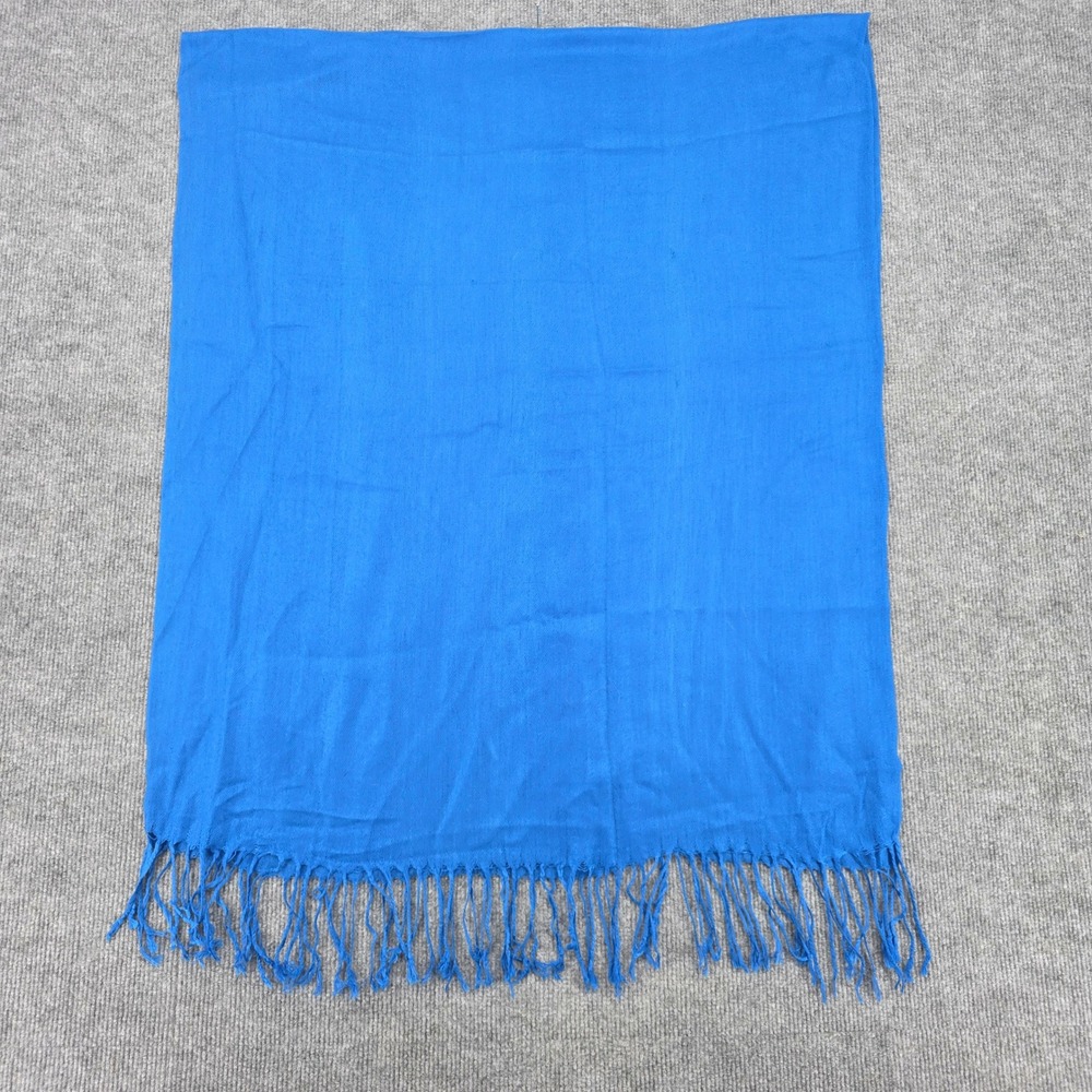 Pashmina Silk Blend Scarf Blue Solid Fringed Wrap Shawl 70x27